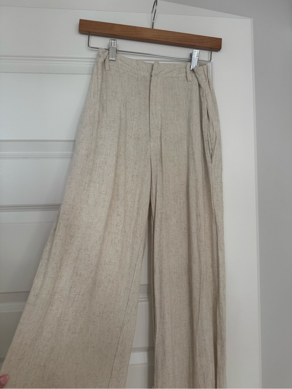 Wide Leg Linen-Blend Trousers in Natural